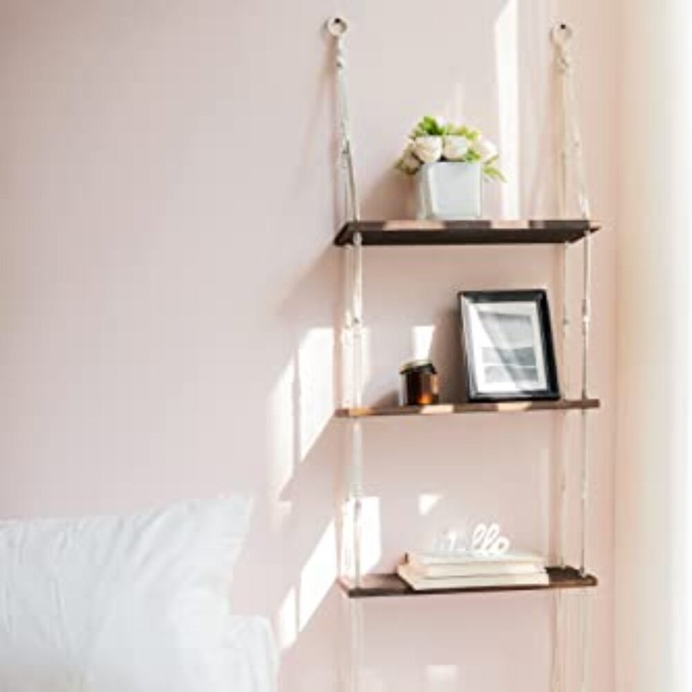 Macrame‎ Wall Hanging Shelf 3 Tier Wood Floating Shelves